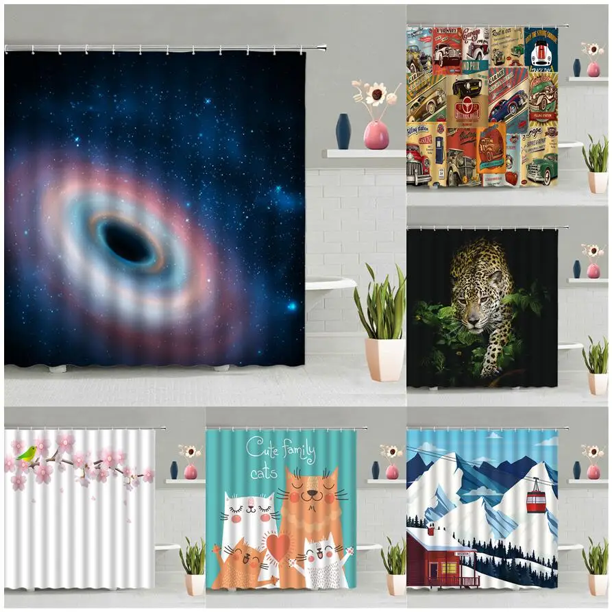 

Starry Sky Vortex Night Shower Curtain Universe Galaxy Planet Space Stars Scenery 3D Bathroom Wall Hanging Curtains Screen Decor