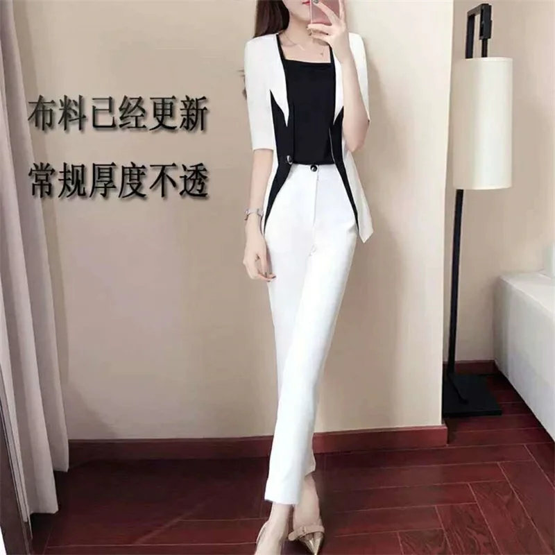 

High-quality White Small Suit Female Spring And Summer 2023 New Korean Temperament Professional Small Suit Two-piece Slim Women