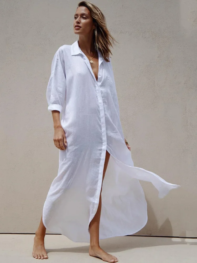 Women Beach Dresses White Shirts Tunic Summer Loose Swimsuit Cover Up Swimwear Long Sleeve Beachwear
Women Beach Dresses White Shirts Tunic Summer Loose Swimsuit Cover Up Swimwear Long Sleeve Beachwear