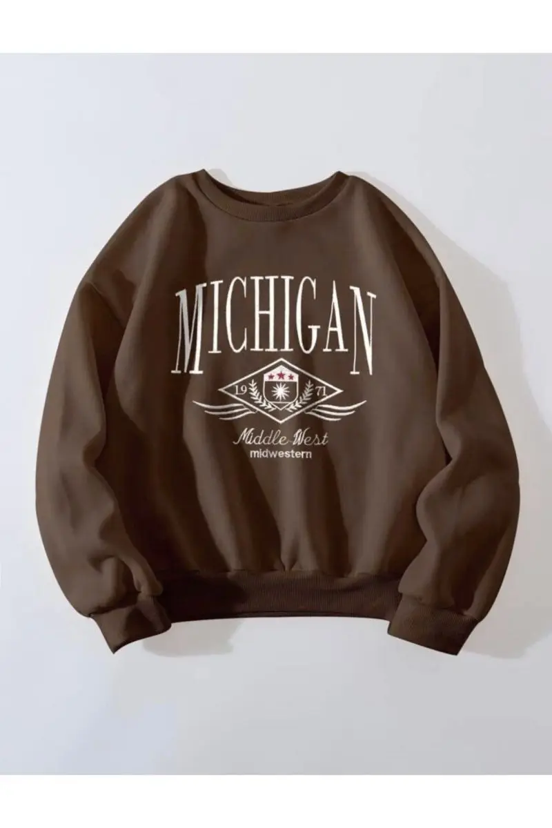 Unisex brown Michigan Middle West cycling neck printed Oversize Sweatshirt 
Unisex brown Michigan Middle West cycling neck printed Oversize Sweatshirt