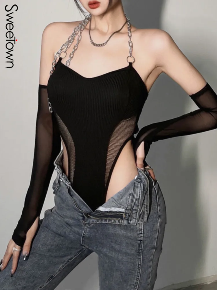 Боди женское Сетчатое без рукавов с открытыми плечами и цепочкой
Боди женское Сетчатое без рукавов с открытыми плечами и цепочкой