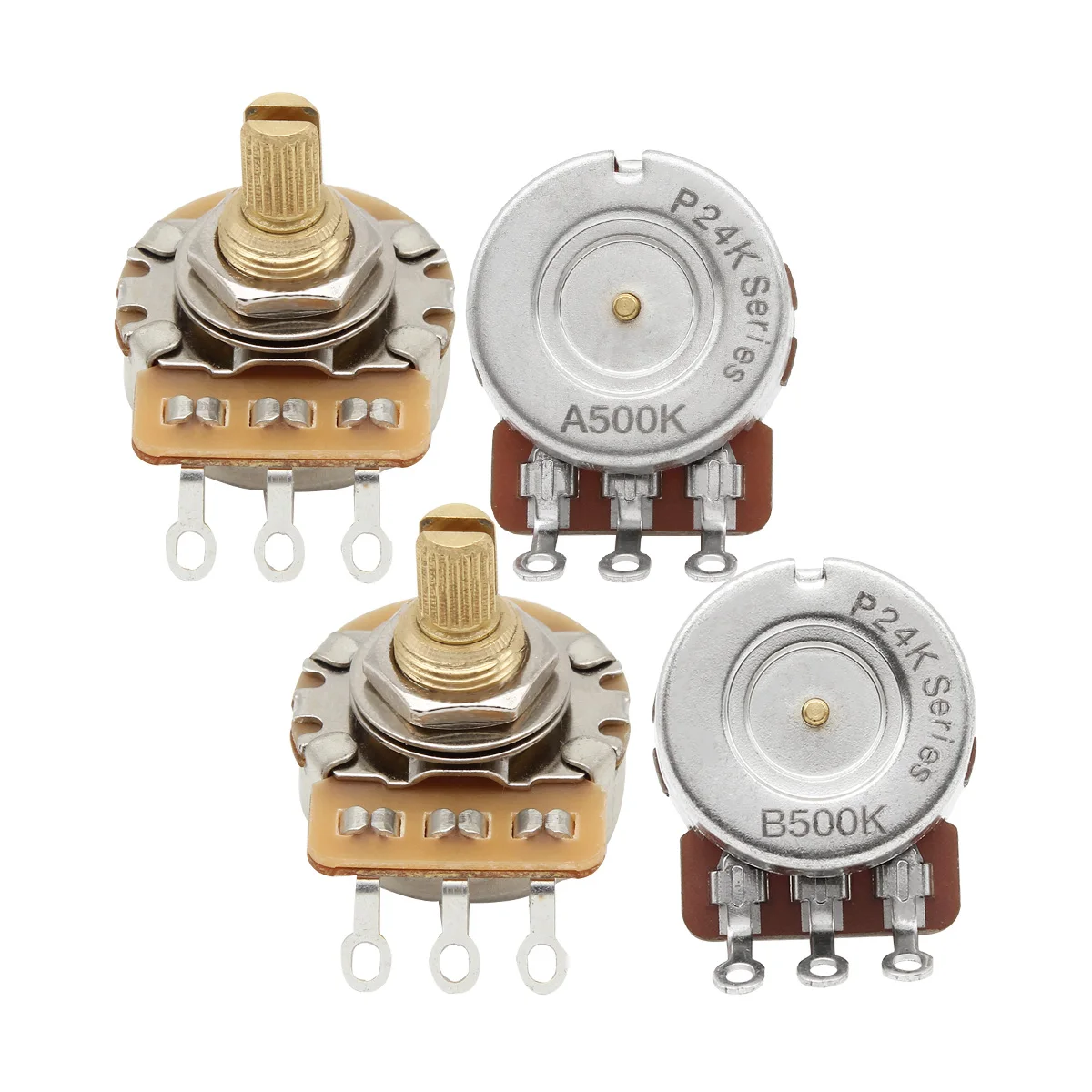 4PCS Short Shaft 24-Tooth Guitar Potentiometers Brass 3/8" Threaded Shaft Pots A500K/A250K/B500K/B250K Option
4PCS Short Shaft 24-Tooth Guitar Potentiometers Brass 3/8" Threaded Shaft Pots A500K/A250K/B500K/B250K Option