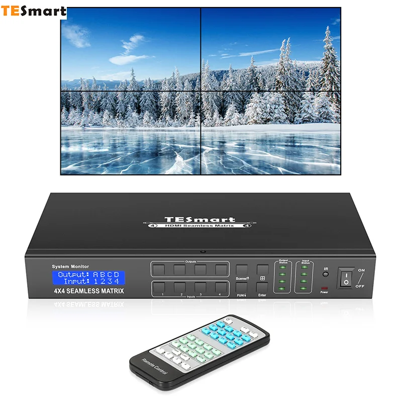 

TESmart 4x4 HDMI Matrix HDCP 1.4 Support 4K 30HZ Seamless Switch IR Receiver RS232 LAN Port Smart EDID Memorise Video Switch
