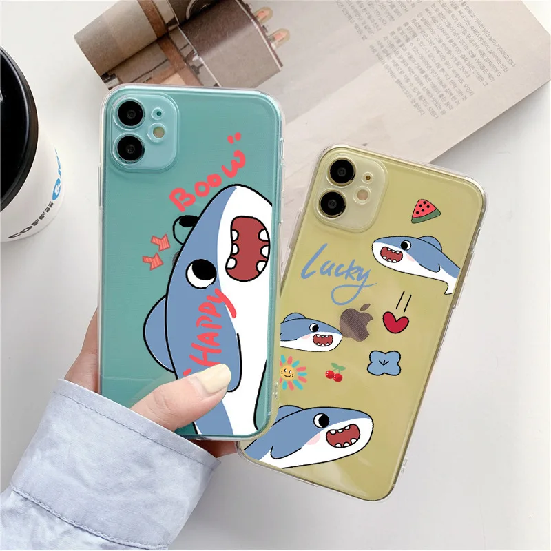 

Personality Cartoon Cute Shark Soft Silicone Phone Case For IPhone8 7 11 12 13 Pro Max X XS Max XR Plus SE2 SE3 7Plus MINI