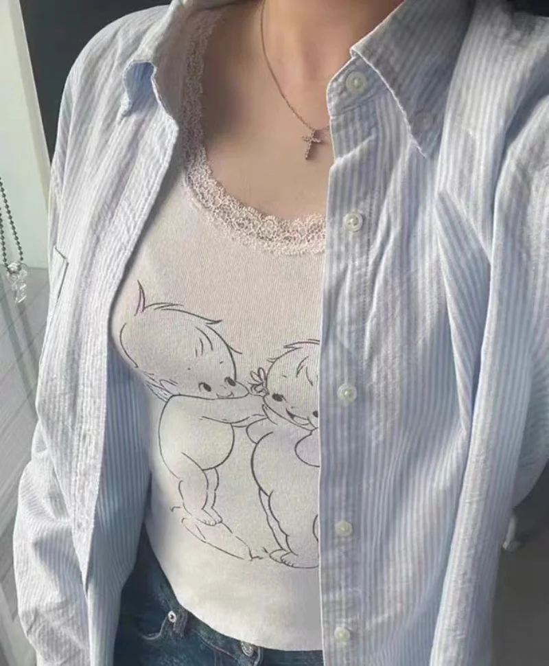 Summer Vintage Cute Round Neck Cotton Slim T-ShirtsAngel Print Patchwork Y2k Top Women Retro Sweet Short Sleeve T Shirt
Summer Vintage Cute Round Neck Cotton Slim T-ShirtsAngel Print Patchwork Y2k Top Women Retro Sweet Short Sleeve T Shirt