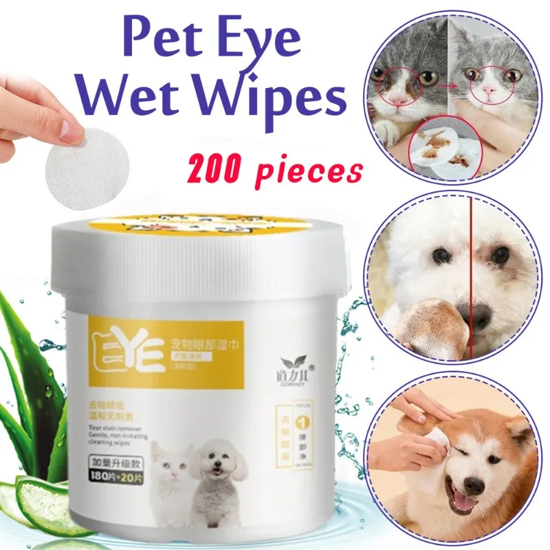 

200 Pcs Wet Wipes Eye Tear Ear Stain Remover Cleaning for Pets Portable Wet Towels Dog Cat Cleaning Wipes Grooming Wipes Towel