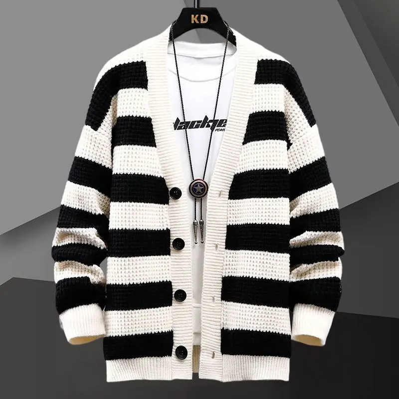 Черно-белый кардиган в контрастную полоску, мужское длинное пальто, модный вязаный полосатый кардиган, куртка для мужчин, стандартное шерст... 
Черно-белый кардиган в контрастную полоску, мужское длинное пальто, модный вязаный полосатый кардиган, куртка для мужчин, стандартное шерст...