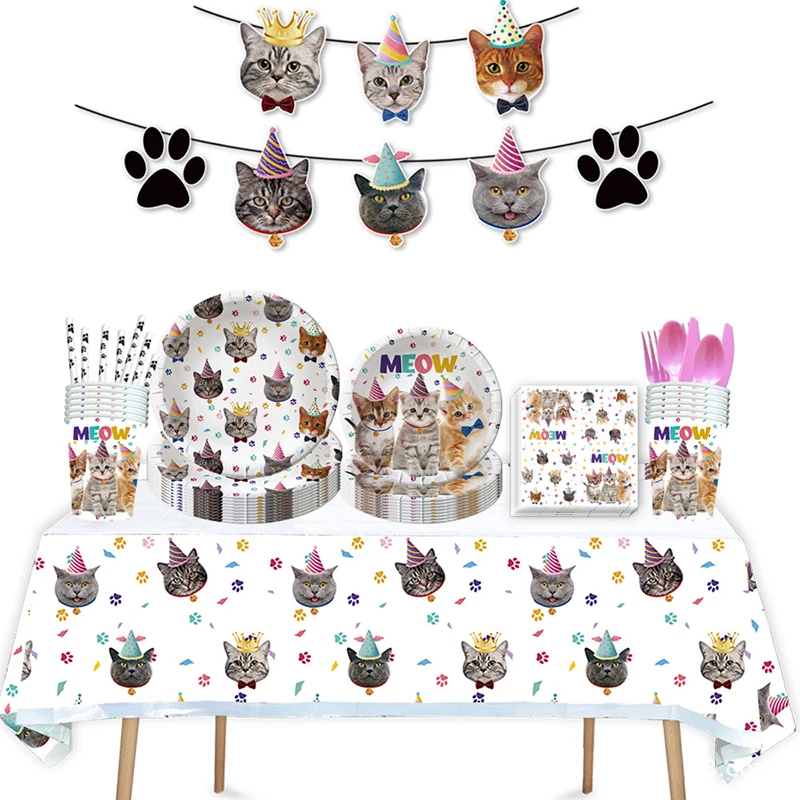 

Милые кошки, искусственное украшение, посуда, домашнее животное, Kitty, искусственная скатерть, баннер, детский шар для душа, Детские сувениры