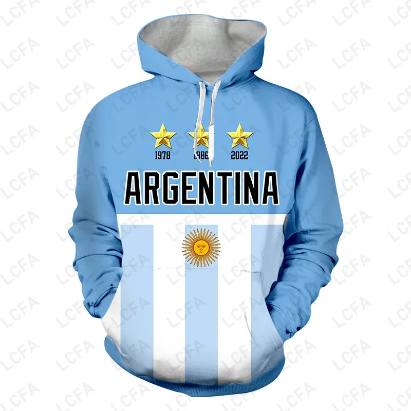 

3 Stars Argentina ARG Soccer Champion Men's Hoodies 3D Print Streetwear Harajuku Pullover Jacket Men Women Tracksuit Oversized