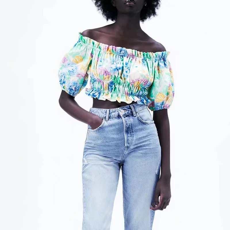2022 Summer Women Fashion Flower Print Shirt Vintage Bubble Short Sleeve One Word Collar Elastic Waist Short Pullovers BB22339
2022 Summer Women Fashion Flower Print Shirt Vintage Bubble Short Sleeve One Word Collar Elastic Waist Short Pullovers BB22339