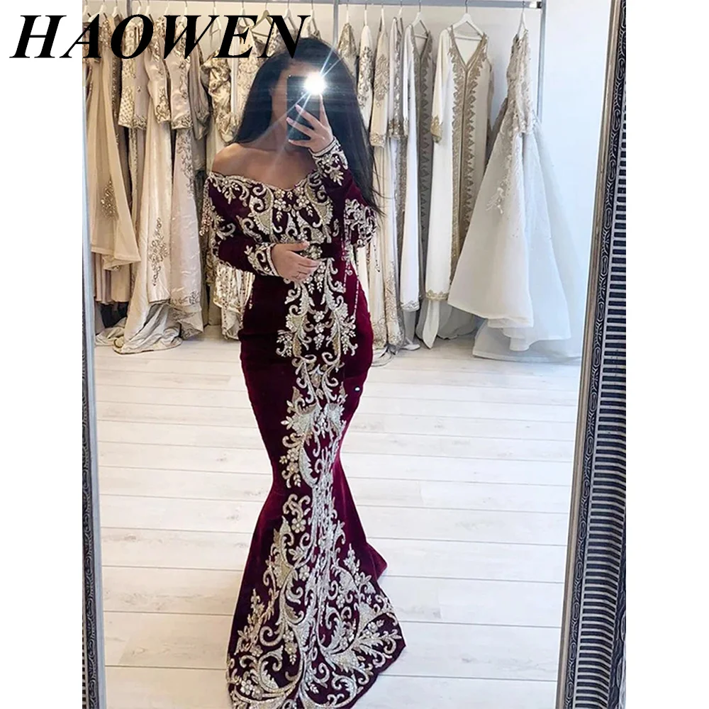 HAOWEN Burgundy Mermaid Caftan Evening Dresses Long Sleeves Robes De Soiree Lace Embroidery Volour Arabic Muslim Formal Prom
HAOWEN Burgundy Mermaid Caftan Evening Dresses Long Sleeves Robes De Soiree Lace Embroidery Volour Arabic Muslim Formal Prom