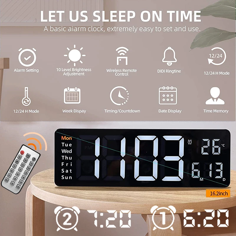 Large Digital Wall Clock Wall-mounted Dual Alarm LED Clock Remote Control Temp Memory Table Clock Living Room Home Bedroom Study
Large Digital Wall Clock Wall-mounted Dual Alarm LED Clock Remote Control Temp Memory Table Clock Living Room Home Bedroom Study