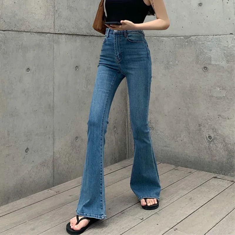 Винтажные эластичные синие джинсы, женские весенние модные облегающие брюки с высокой талией и эффектом пуш-ап, женские универсальные облегающие джинсы-клеш 
Винтажные эластичные синие джинсы, женские весенние модные облегающие брюки с высокой талией и эффектом пуш-ап, женские универсальные облегающие джинсы-клеш