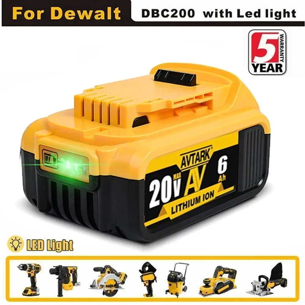 2023 Обновление аккумулятора DCB200 20 В 6000 мАч зарядное устройство для Dewalt 18 DCB184 DCB182