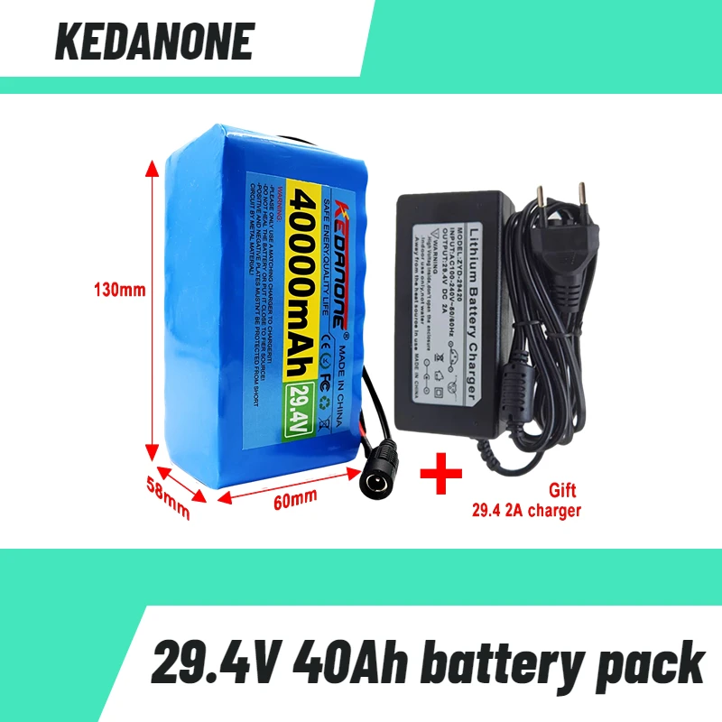 

Electric Bike Moped 24V 30Ah 7S3P 18650 Li-ion Battery Pack 29.4V 40000mAh Electric Scooter Li-Ion Battery Pack + 2A Charger