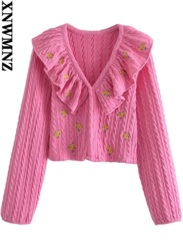 XNWMNZ pink sweater Women fashion floral embroidery cable-knit cardigan sweater vintage long sleeve ruffled female chic tops
XNWMNZ pink sweater Women fashion floral embroidery cable-knit cardigan sweater vintage long sleeve ruffled female chic tops