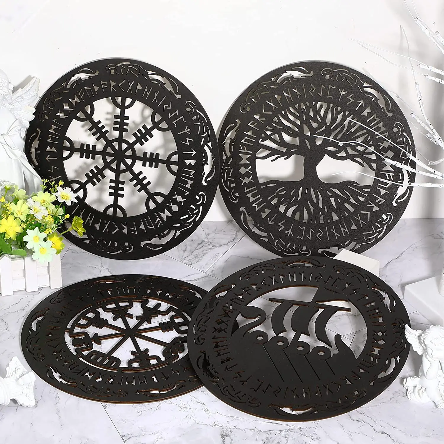 4PCS Set Viking Wooden Wall Art Nordic Decoration Black Nordic Viking Rune Amulet Sign for Men Home Office Room Viking Decor
4PCS Set Viking Wooden Wall Art Nordic Decoration Black Nordic Viking Rune Amulet Sign for Men Home Office Room Viking Decor