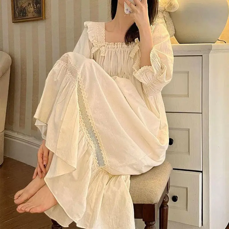 Sweet Ruffles Princess Nightdress Female Half Sleeve Long Nightgown Sleepwear Retro Court Style Cotton Nightwear Bathrobe
Sweet Ruffles Princess Nightdress Female Half Sleeve Long Nightgown Sleepwear Retro Court Style Cotton Nightwear Bathrobe