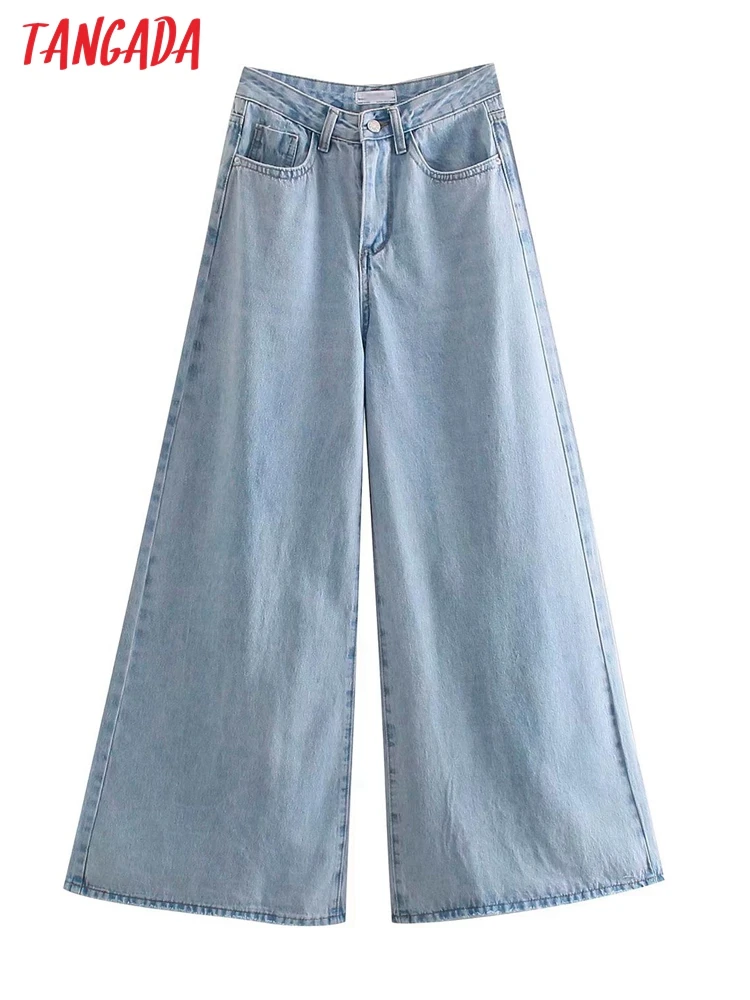 Tangada 2022 fashion women blue loose wide leg trousers pockets female long denim pants 4M11
Tangada 2022 fashion women blue loose wide leg trousers pockets female long denim pants 4M11