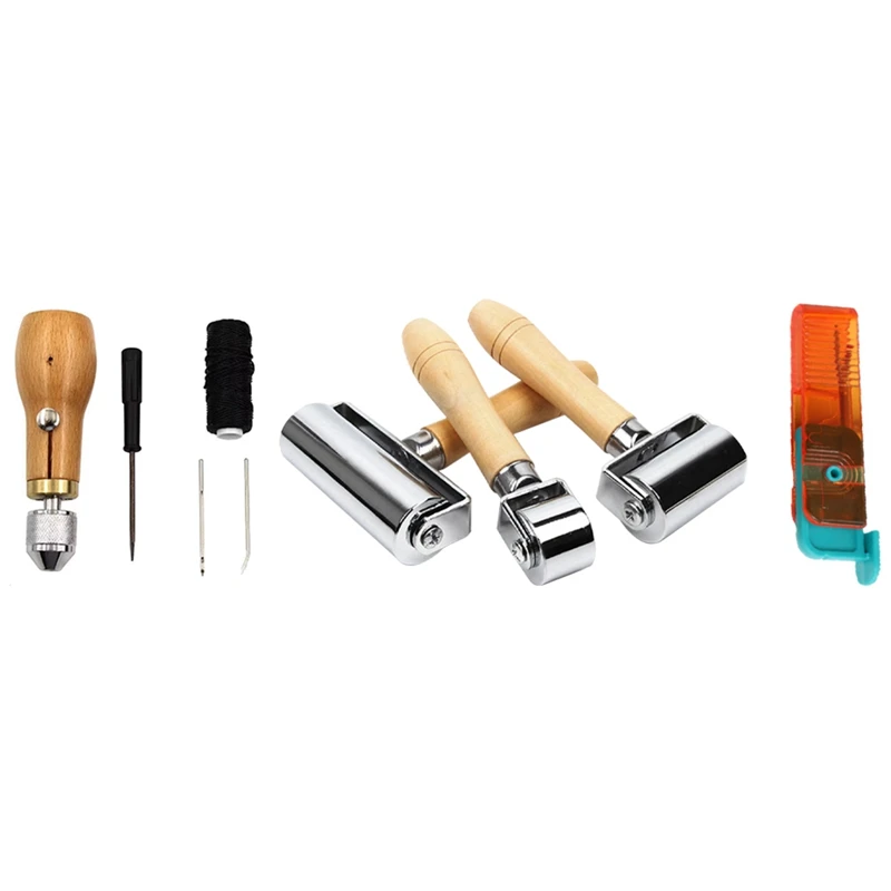 Строчка для шитья, ручка, как показано на рисунке, дерево + металл с прочной ручкой для холста, кожи