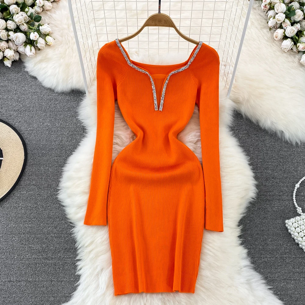 Chic Elegant Glitter V Neck Long Sleeve Elastic Bodycon Dress Sexy Fashion Knit Pencil Vestidos Slim Autumn Winter party robe
Chic Elegant Glitter V Neck Long Sleeve Elastic Bodycon Dress Sexy Fashion Knit Pencil Vestidos Slim Autumn Winter party robe