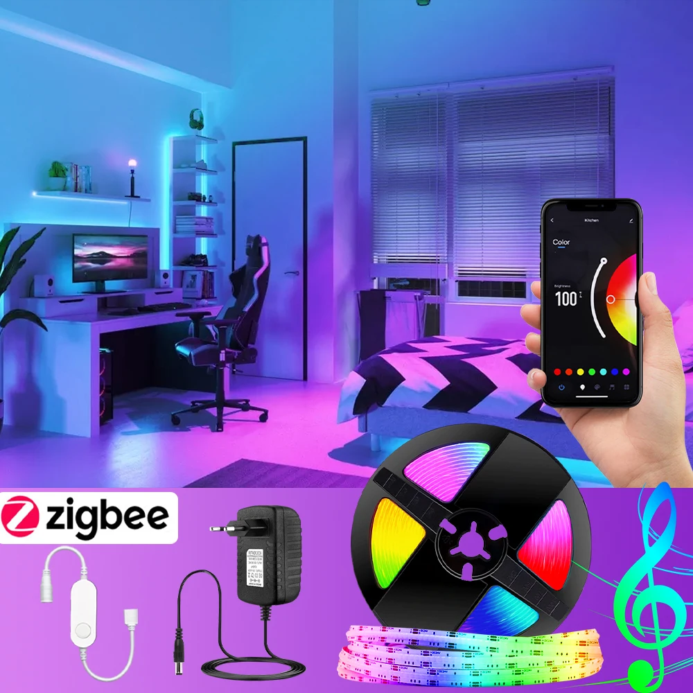 Tuya RGB LED Strips smart Zigbee control Lights for House Decoration Lighting Dimmable Flexible COB LED StripKit Tuya Smart Home
Tuya RGB LED Strips smart Zigbee control Lights for House Decoration Lighting Dimmable Flexible COB LED StripKit Tuya Smart Home