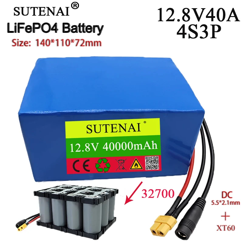 12.8V 40Ah32700 4S3P Lifepo4 rechargeable battery pack with 4S40A balance BMS for 12V power electric boat DIY solar battery
12.8V 40Ah32700 4S3P Lifepo4 rechargeable battery pack with 4S40A balance BMS for 12V power electric boat DIY solar battery