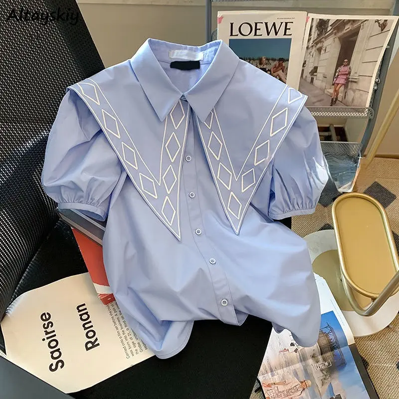 Shirts Women Argyle Design Puff Short-sleeve Design Summer Young All-match Loose Korean Style Fashion Camisas Mujer Tops Student
Shirts Women Argyle Design Puff Short-sleeve Design Summer Young All-match Loose Korean Style Fashion Camisas Mujer Tops Student