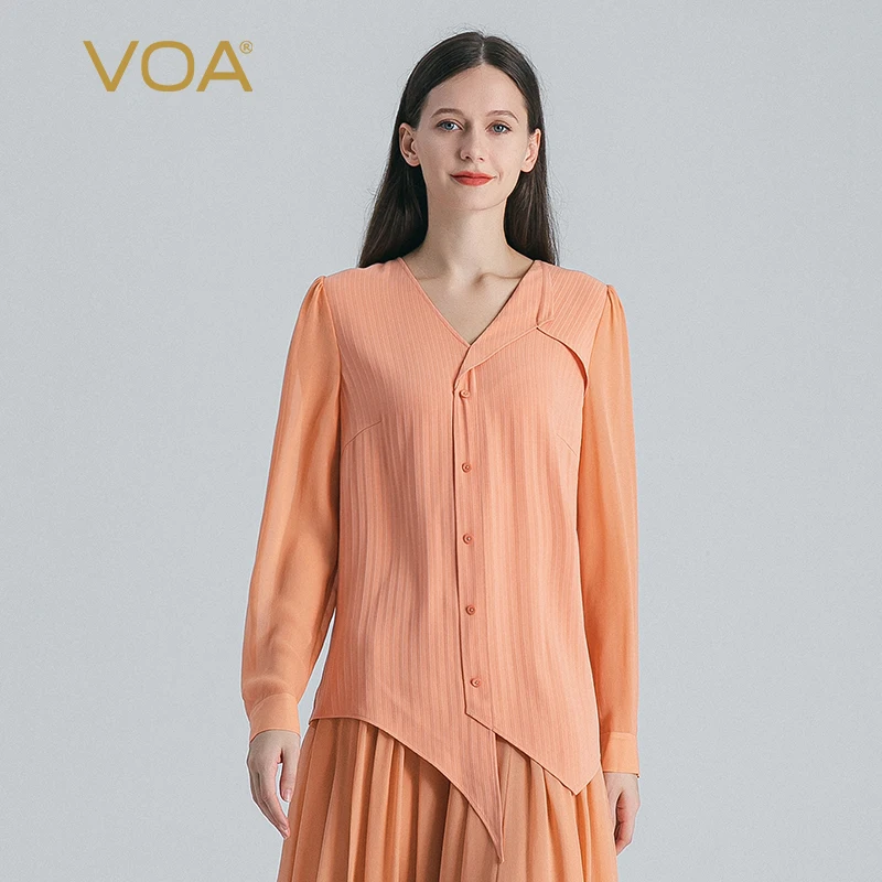 (Fans Exclusive Discount) VOA Heavyweight Silk V-Neck Tops Womens Splice Georgette Silk Long Sleeve Loose T-shirt Autumn BE1279
(Fans Exclusive Discount) VOA Heavyweight Silk V-Neck Tops Womens Splice Georgette Silk Long Sleeve Loose T-shirt Autumn BE1279