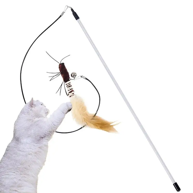 

Interactive Cat Toy Teaser Wand With Bell Refills Funny Fishing Pole Tease Stick For Bored Indoor Cats Chasing Exercise Toy Sets