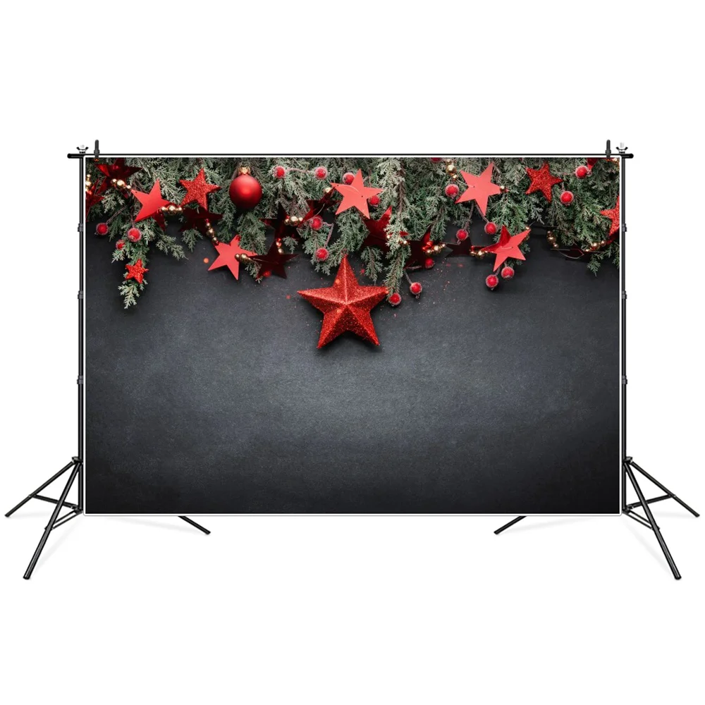 

Christmas Stars Pine Twigs Dark Wall Photography Backgrounds Custom Baby Party Decoration Photo Booth Photographic Backdrops