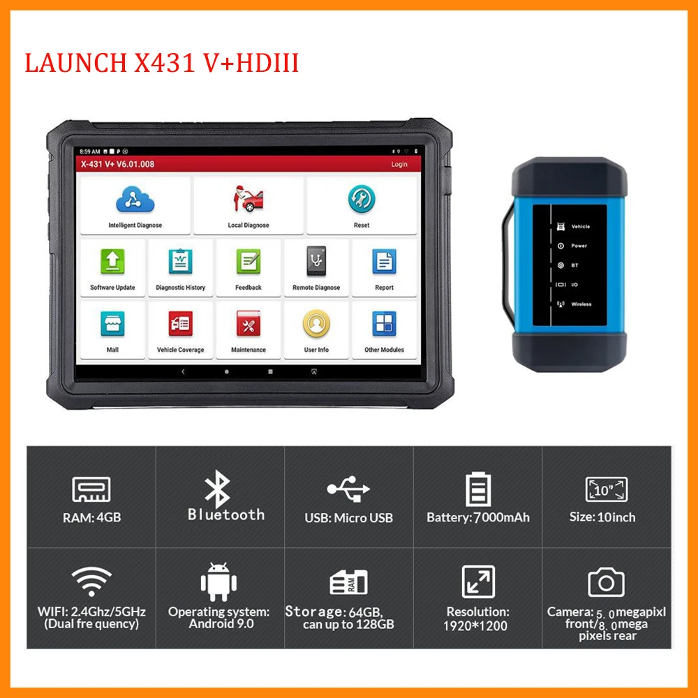 Новейший автомобильный диагностический сканер LAUNCH X431 V + HDIII, Bluetooth/Wi-Fi, 24 В
Новейший автомобильный диагностический сканер LAUNCH X431 V + HDIII, Bluetooth/Wi-Fi, 24 В