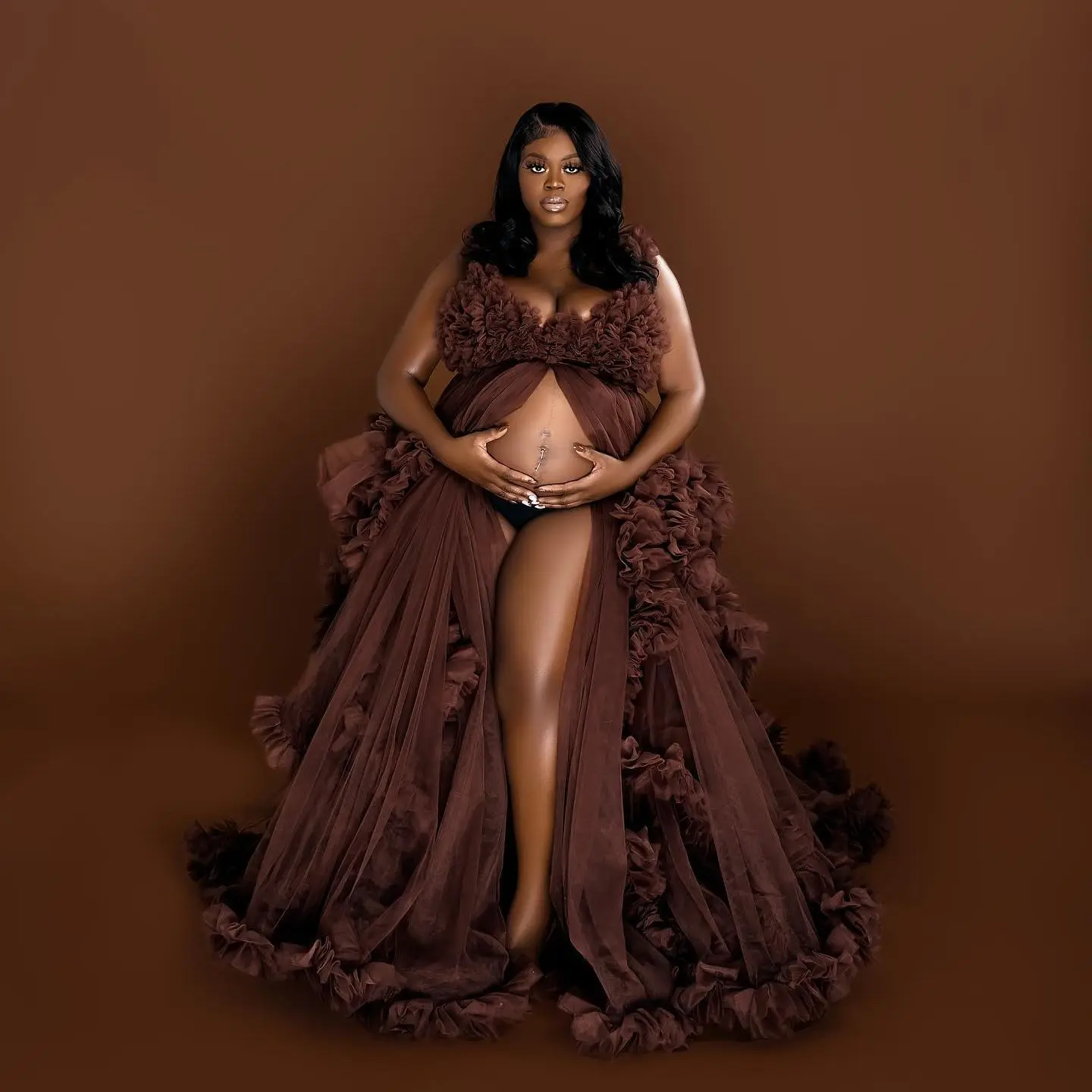Plus Size Auburn Maternity Photoshoot Dress Floor Length Tulle Ruffles Empire Waist Prom Dress Front Slit Baby Shower Maxi Gown
Plus Size Auburn Maternity Photoshoot Dress Floor Length Tulle Ruffles Empire Waist Prom Dress Front Slit Baby Shower Maxi Gown