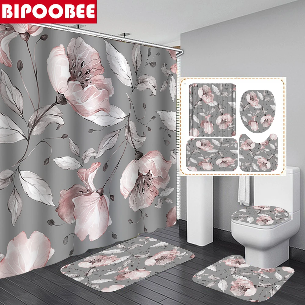 Pink Big Flower Print Shower Curtain European Style Waterproof Bathroom Curtains Home Decoration Non-Slip Rugs Bath Mat Set
Pink Big Flower Print Shower Curtain European Style Waterproof Bathroom Curtains Home Decoration Non-Slip Rugs Bath Mat Set