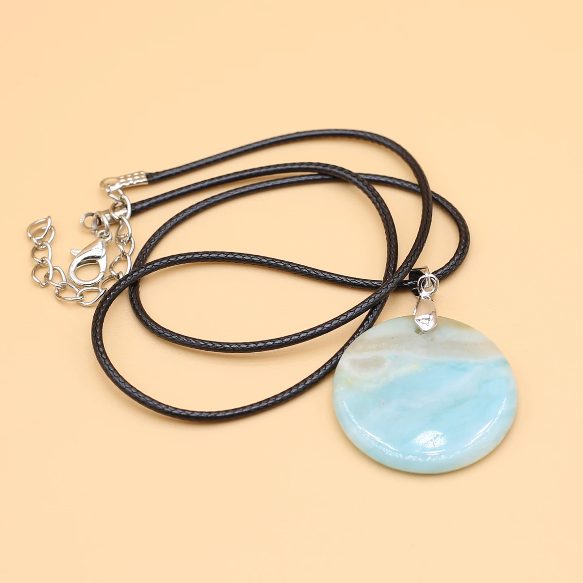 

Natural Oblate Shape Quartz Agate Jade Stone Pendants Wax Thread Chain Necklace Jewelry Making Party Dressed Up Gift