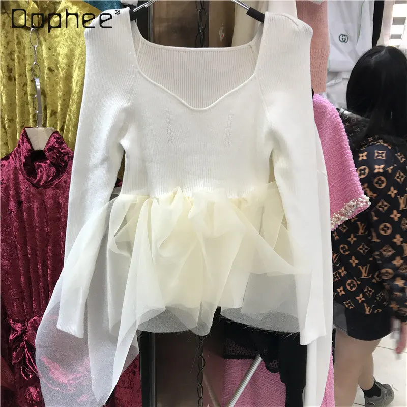 Весенние нишевые дизайнерские пикантные топы с U-образным вырезом, Женский вязаный сетчатый облегающий топ в стиле пэчворк, приталенный динифицированный свитер, топы для дам
Весенние нишевые дизайнерские пикантные топы с U-образным вырезом, Женский вязаный сетчатый облегающий топ в стиле пэчворк, приталенный динифицированный свитер, топы для дам