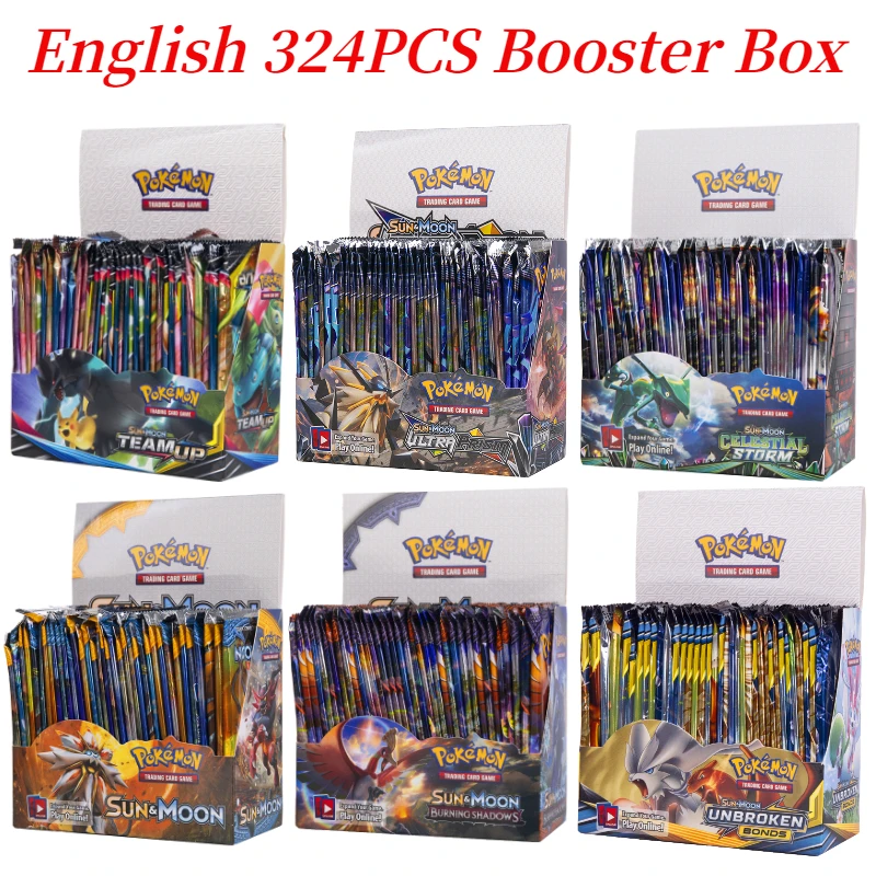 

324Pcs/Box English Version Pokemon Cards TCG Sun Moon GX Booster Box Trading Game Pikachu Collectible Card Toys For Kids Gift