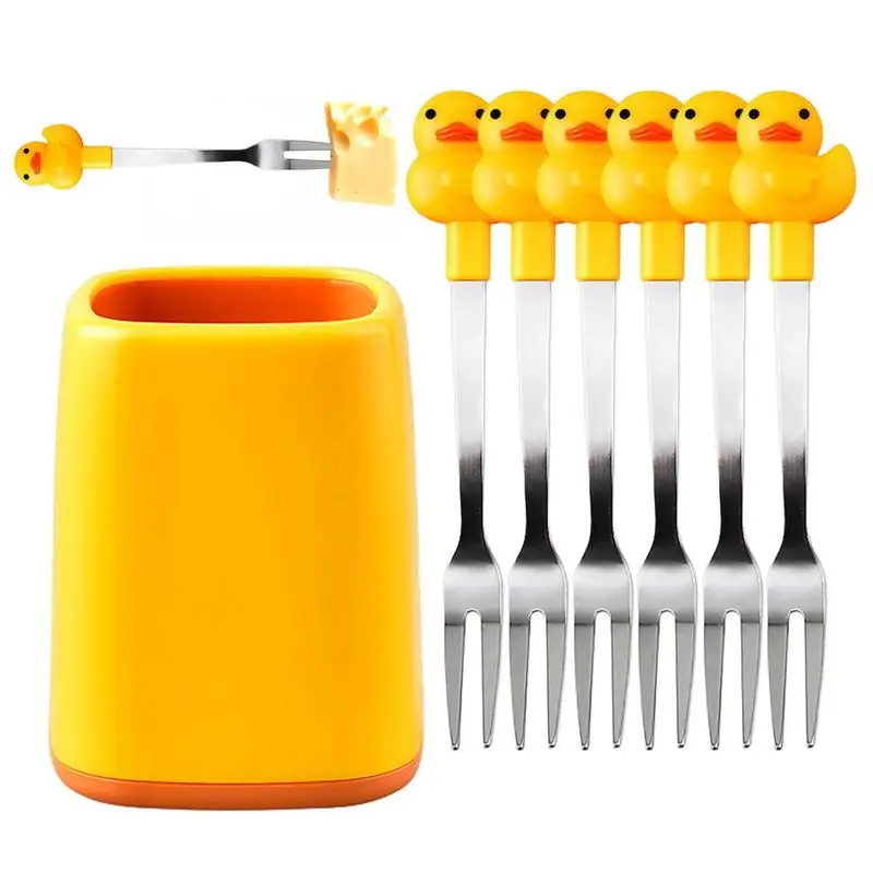 Cartoon Duck Fruit Fork 6pcs Stainless Steel Yellow Duck Dessert Picks With Holder Tableware For Salad Cake Kids Lunch Decor
Cartoon Duck Fruit Fork 6pcs Stainless Steel Yellow Duck Dessert Picks With Holder Tableware For Salad Cake Kids Lunch Decor