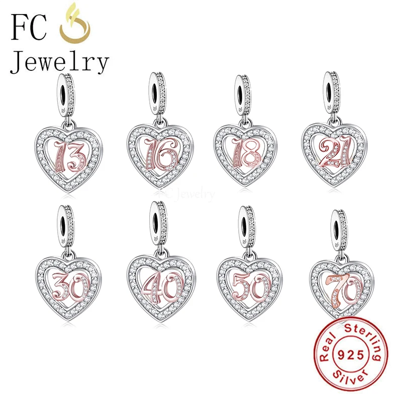 

FC Jewelry Fit Original Pan Charms Bracelet 925 Silver Heart Birthday Number Bead For Making Women Wedding Anniversary Berloque