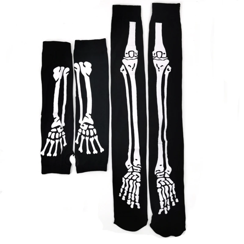 

2 пары носков со скелетами и пауками в виде кровавых рукавов, комплект высоких носков до бедра, чулки, товары для Хэллоуина, для
