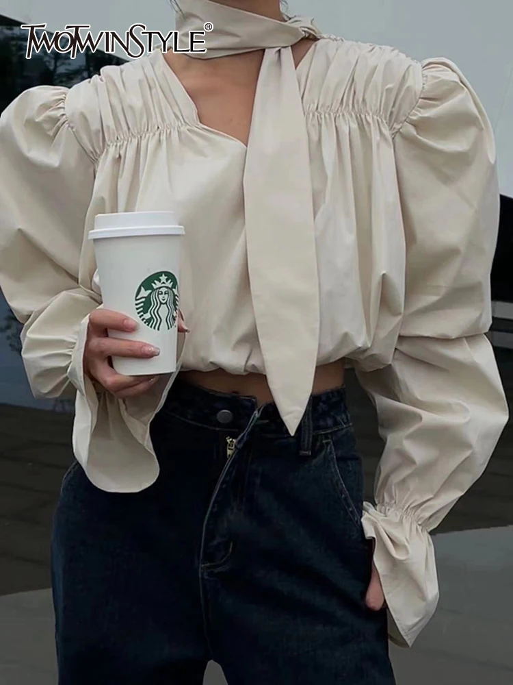 TWOTWINSTYLE Loose Ruched Shirt For Women V Neck Puff Sleeve Solid Minimalist Blouses Female Autumn Clothing 2022 Style Fashion
TWOTWINSTYLE Loose Ruched Shirt For Women V Neck Puff Sleeve Solid Minimalist Blouses Female Autumn Clothing 2022 Style Fashion