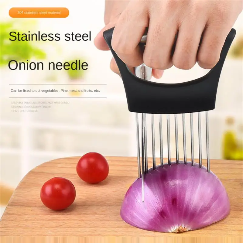 

New Food Slice Assistant Vegetable Holder Stainless Steel Onion Lemon Cutter Knife Pine Meat Needle Kitchen Gadgets Accessories
