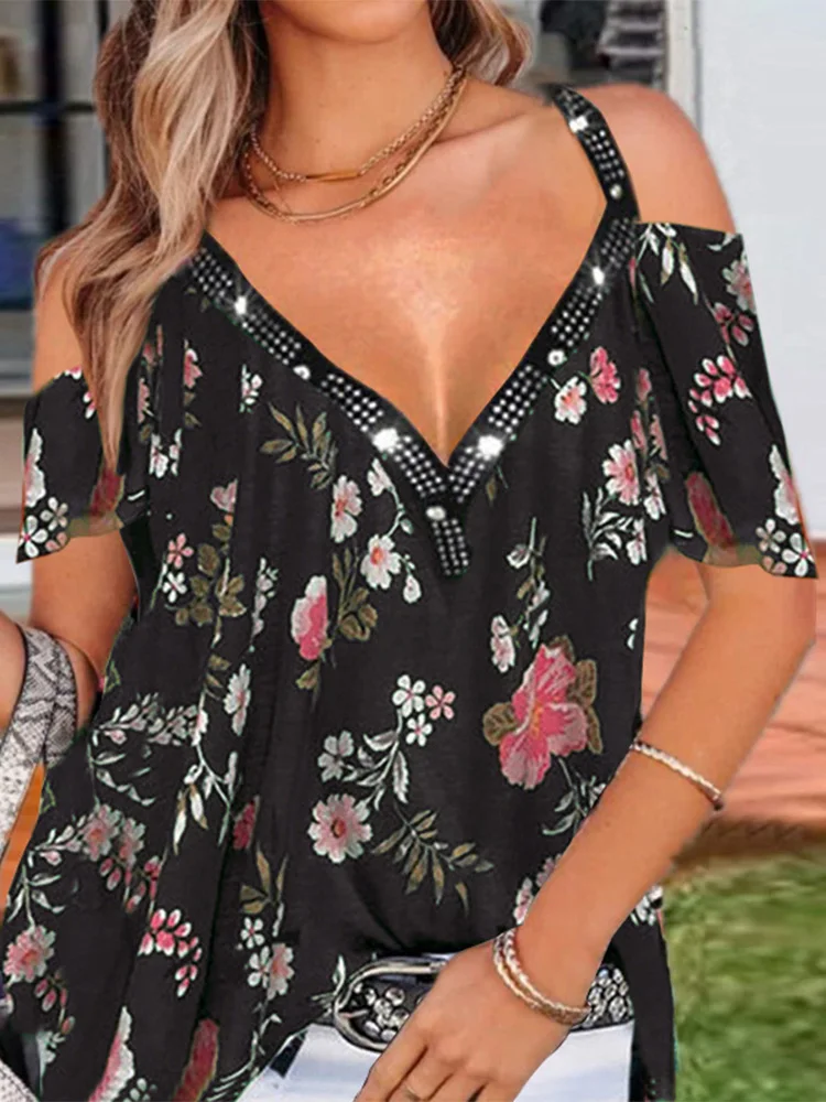 Sexy Women Short Sleeve Floral Printed Blouses Elegant Commuter Casual Loose V-Neck Tops Summer Straps Off-Shoulder Blusas Mujer
Sexy Women Short Sleeve Floral Printed Blouses Elegant Commuter Casual Loose V-Neck Tops Summer Straps Off-Shoulder Blusas Mujer