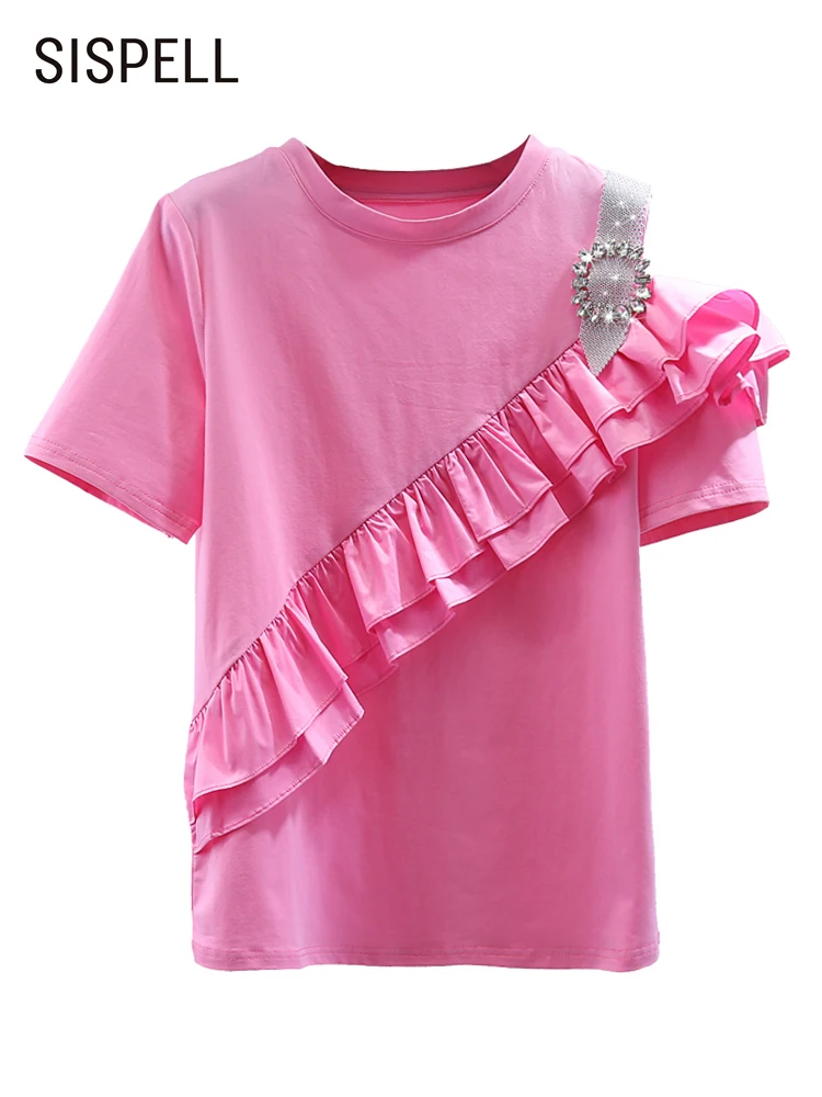 SISPELL Patchwork Tops For Female O-Neck Short Sleeve Ruffle Trim One Shoulder Diamond Loose T Shirt Women 2022 Summer Clothing
SISPELL Patchwork Tops For Female O-Neck Short Sleeve Ruffle Trim One Shoulder Diamond Loose T Shirt Women 2022 Summer Clothing
