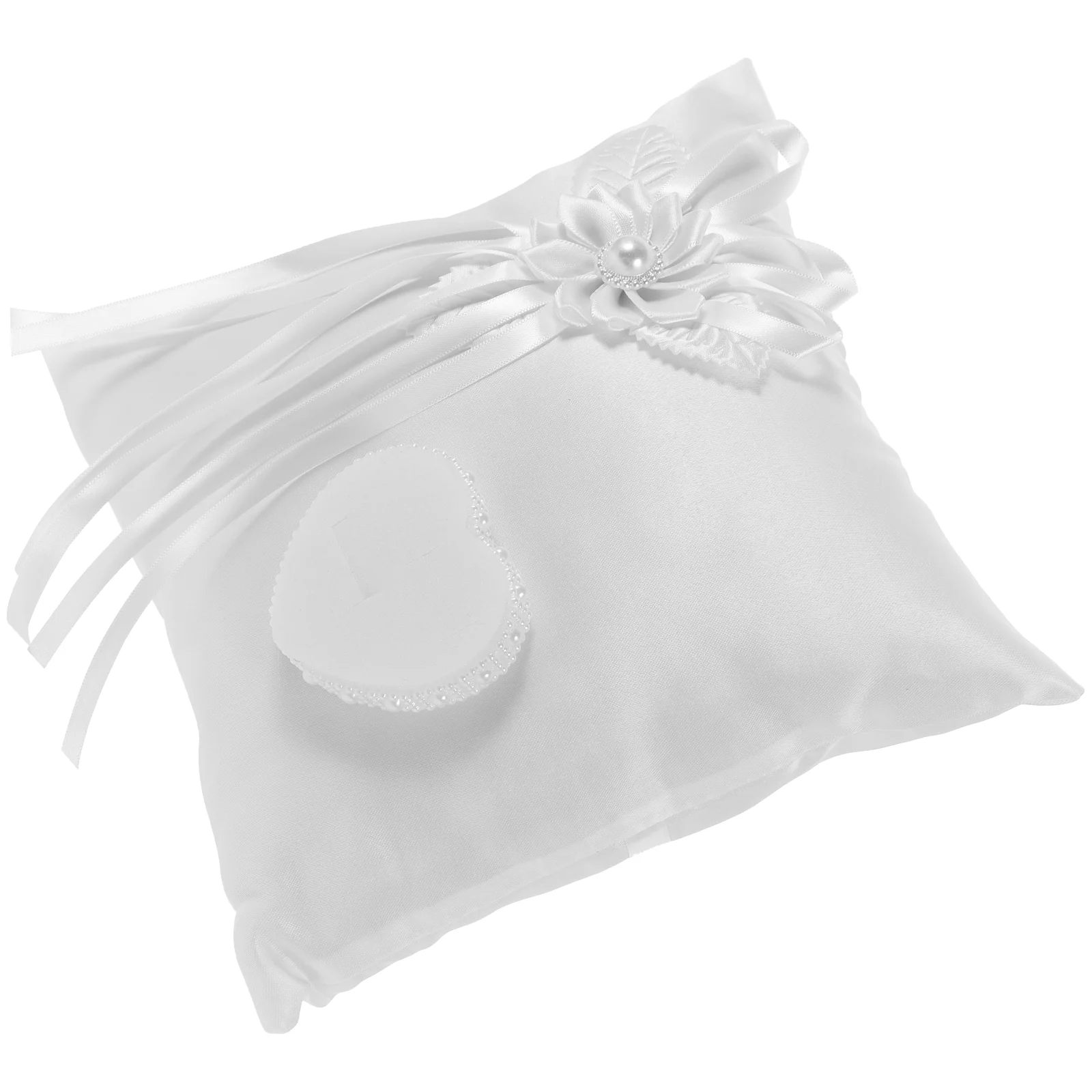 

Ring Pillow Wedding Bearer Cushion Holder Pillows Bridal Lace Box Flower Engagement Pearl Ceremony Jewelry Satin Square White