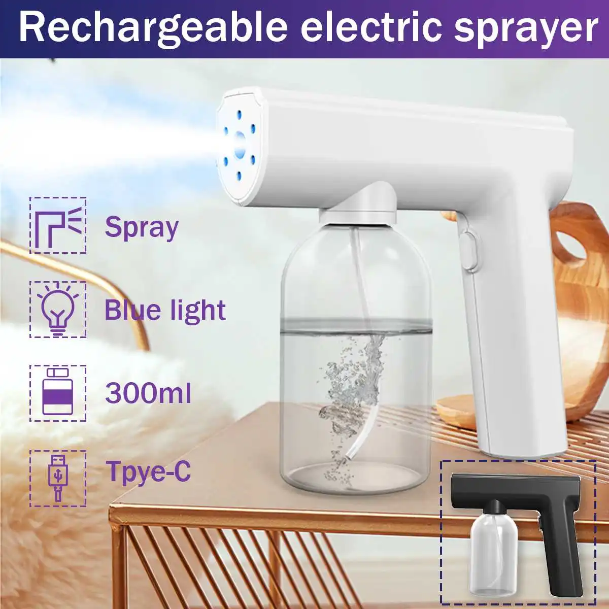 300ML Electric Nano Blue Light Steam Spray R2 Wireless Fogging Disinfection Sprayer Gun Type-C Atomization Sanitizer Machine
300ML Electric Nano Blue Light Steam Spray R2 Wireless Fogging Disinfection Sprayer Gun Type-C Atomization Sanitizer Machine