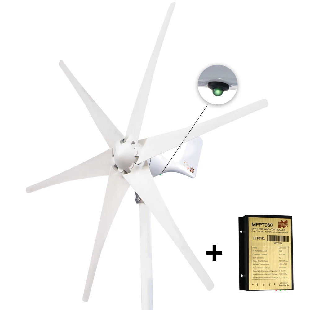 600W 12V 24V Wind Turbine Generator 3 5 6 Blades Residential AC Hawt Wind Mill with Free MPPT Controller Charging Indicator LED
600W 12V 24V Wind Turbine Generator 3 5 6 Blades Residential AC Hawt Wind Mill with Free MPPT Controller Charging Indicator LED