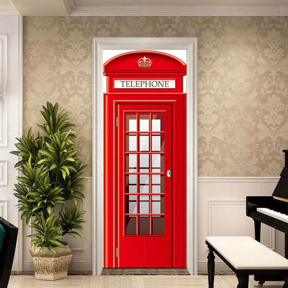 

Doors For Glass Metal Dust-free Walls Wall Sticker PVC Wall Stickers Red Telephone Vinyl Art 3D Art Deco Style