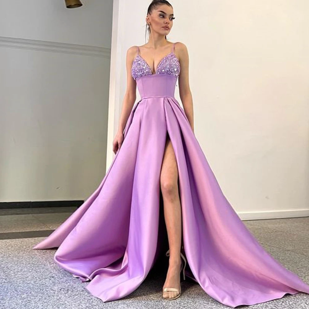 Spaghetti Strap Purple High Slit Evening Dresses 2022 Summer Satin Prom Dress Beading Sleeveless Party Gowns Vestidos De Fiesta
Spaghetti Strap Purple High Slit Evening Dresses 2022 Summer Satin Prom Dress Beading Sleeveless Party Gowns Vestidos De Fiesta