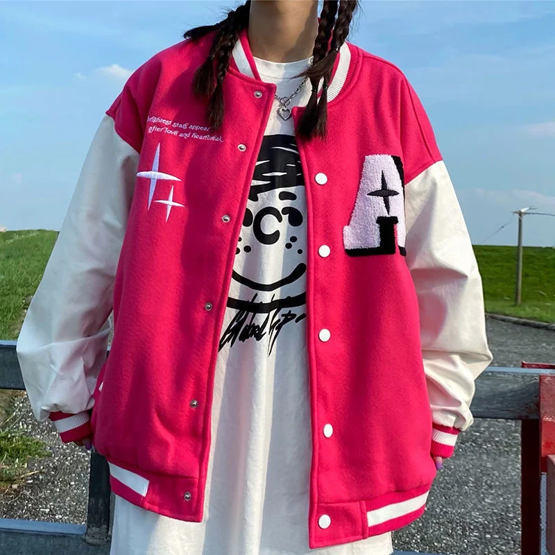 2021 New American Letter Embroidered Jackets coats Women's Y2K Street Fashion Trend Baseball Uniform Couple Oversized Jacket top
2021 New American Letter Embroidered Jackets coats Women's Y2K Street Fashion Trend Baseball Uniform Couple Oversized Jacket top